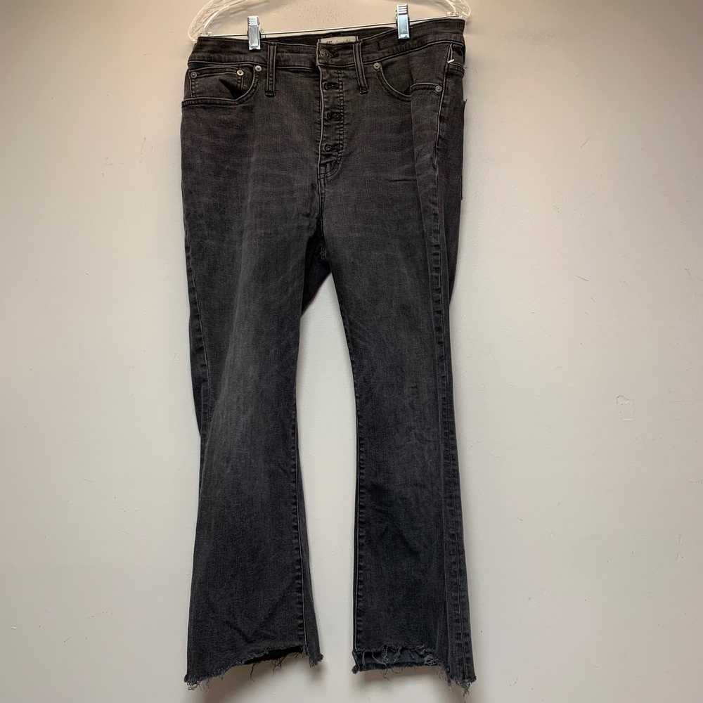 Madewell‎ Cali Demi-Boot Jeans Womens 31 Black Excellent Raw Hem Button Fly High